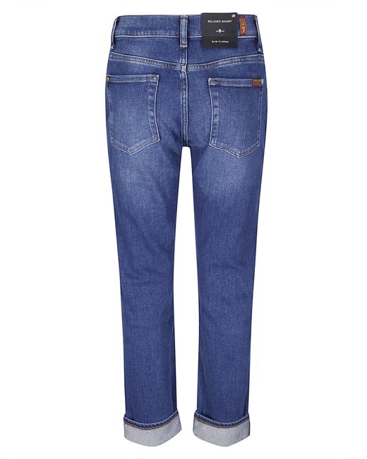 7 For All Mankind Blue Cuffed Straight Jeans