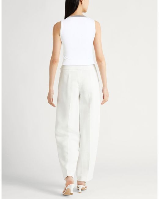 Brunello Cucinelli White Solid Color V-Neck Sleeveless Top
