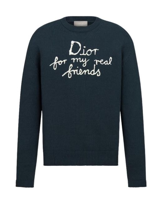 Dior Blue Homme Logo Detailed Crewneck Knitted Jumper for men