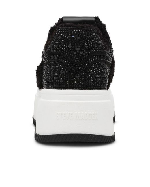 Steve Madden Black Fluffy Rhinestone-Embellished Platform Sneakers