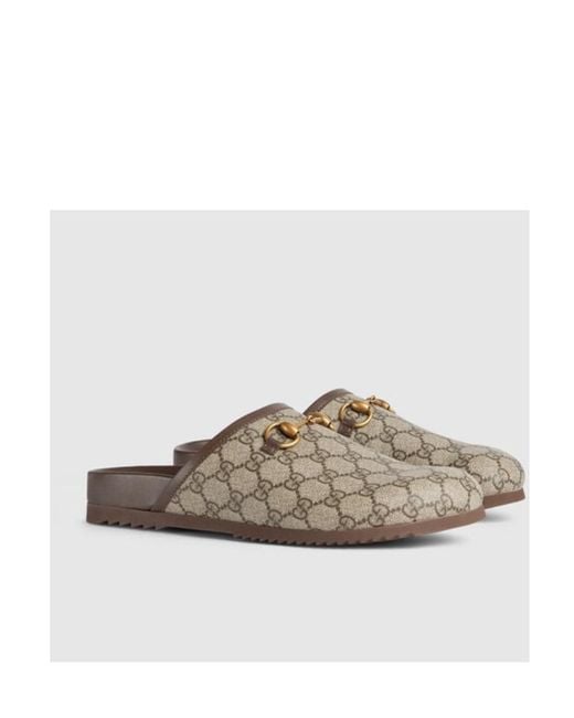 Gucci Gray Monogrammed Horsebit Slides for men