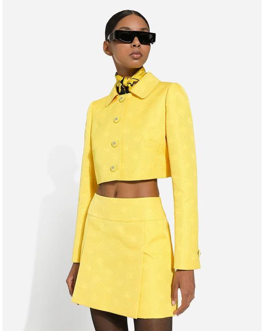 Dolce & Gabbana Yellow Dg Logo Quilted Jacquard Jacket