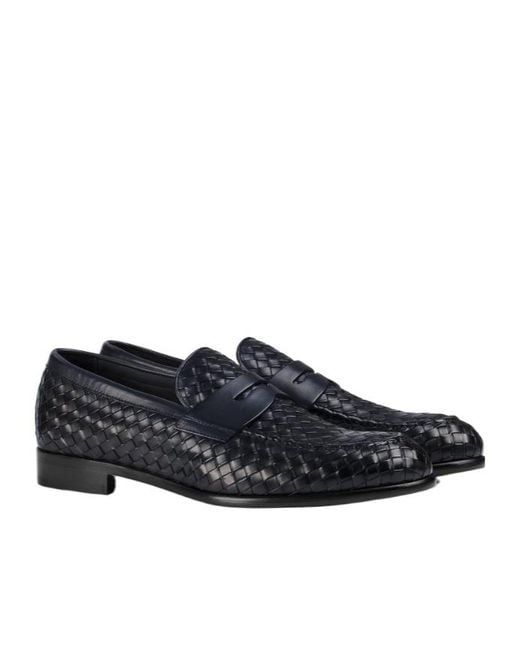 Doucal's Black Round Toe Woven Loafers for men
