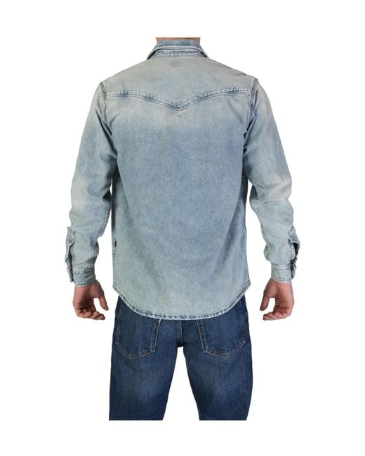Boss Blue Press-Stud Denim Shirt for men