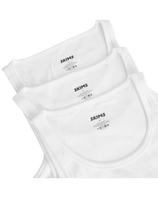 Skims White Cotton Rib Tank 3-Pack for men