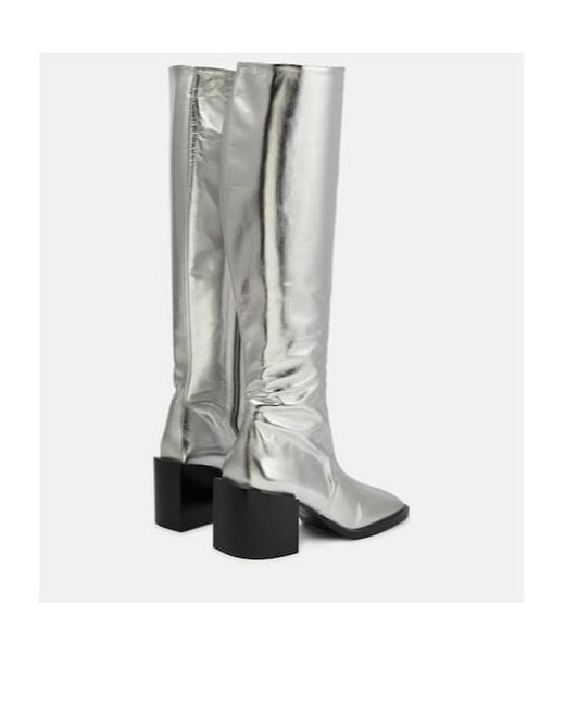 Jil Sander White Metallic Leather Knee-High Boots