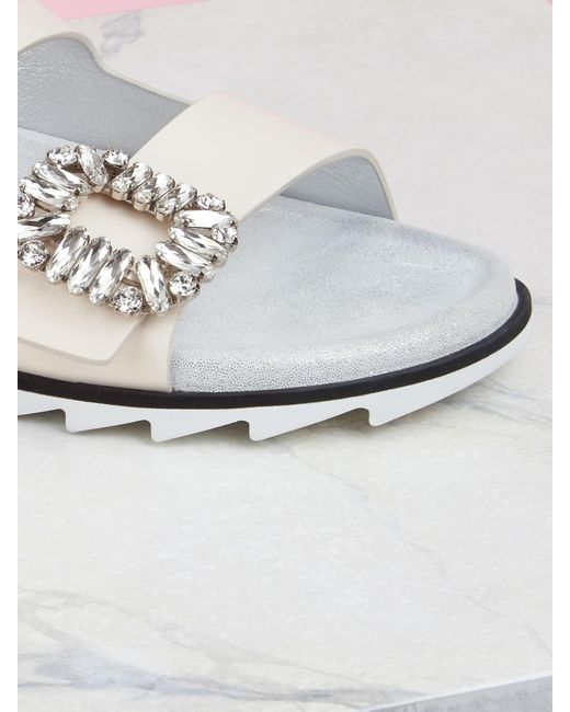 Roger Vivier White Slidy Viv' Buckle Open Toe Mules