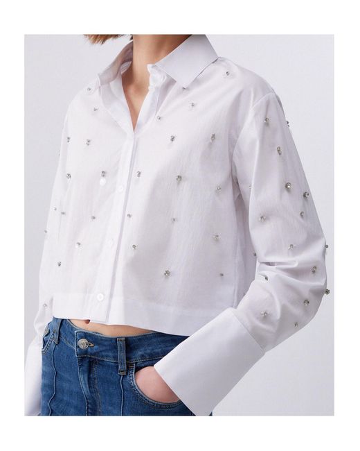 Liu Jo White Logo Detail Embellished Shirt