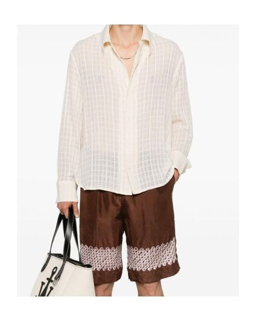 Séfr White Point-Collar Checked Shirt for men