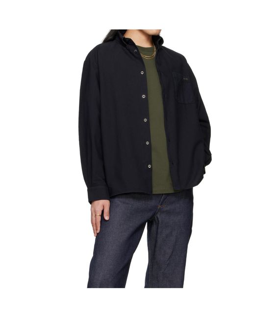 A.P.C. Black Logo-Embroidered Long-Sleeved Shirt for men