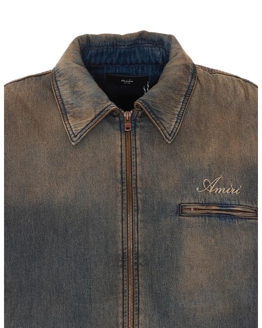 Amiri Gray Bones Zip Denim Jacket for men