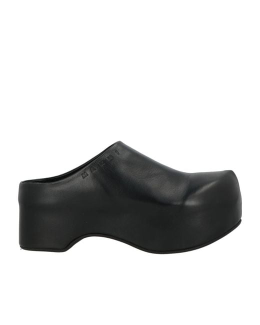 Marni Black Simple Leather Mules