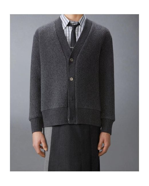 Thom Browne Blue Long-Sleeved V-Neck Cardigan for men