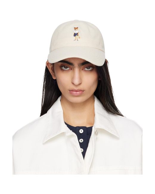 Maison Kitsuné White Maison Kitsuné Dressed Fox Logo Embroidered Baseball Cap for men