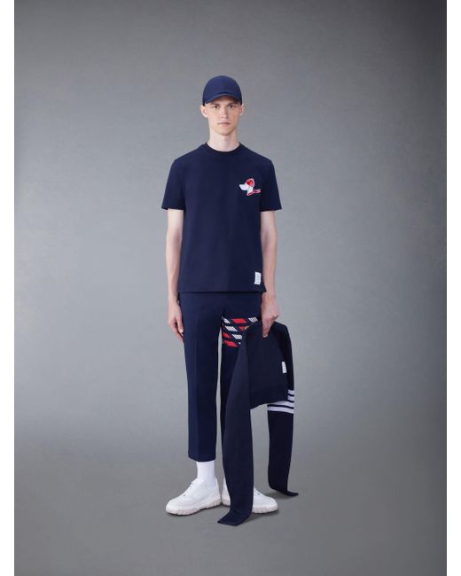 Thom Browne Blue Hector-Patch Crewneck T-Shirt for men