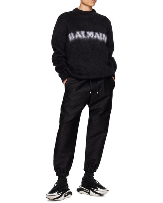 Balmain Black Retro Logo Intarsia Jumper for men