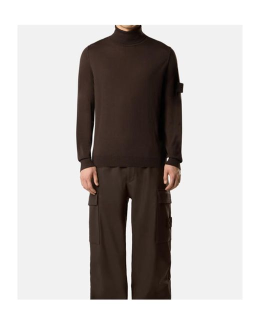 Stone Island Brown Logo Patch Roll-Neck Jumper for men