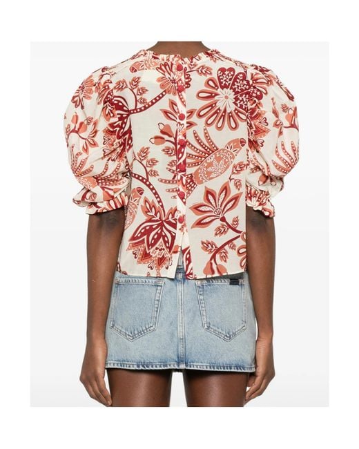 Farm Rio Red Floral-Printed Ruffled Top