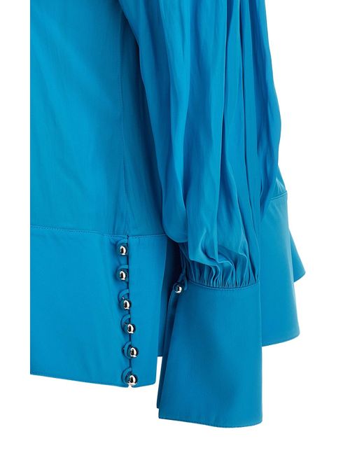 Lanvin Blue Wide Blouse With V-Neck And Drawstring Detail