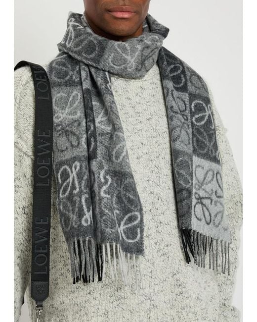 Loewe Gray Anagram-Intarsia Wool And Cashmere-Blend Scarf for men