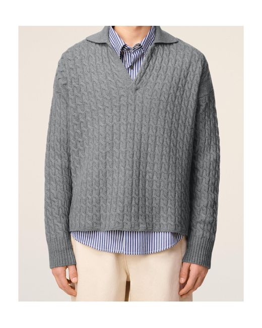 AMI Gray Cable Knitted Polo for men