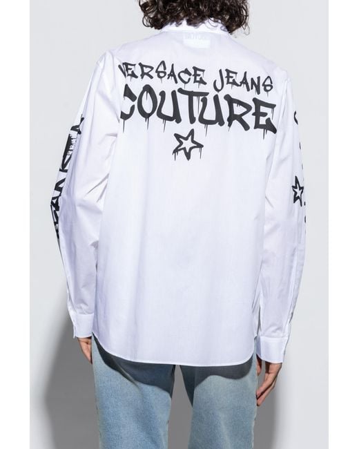 Versace Jeans White Couture Logo-Printed Long-Sleeved Shirt for men