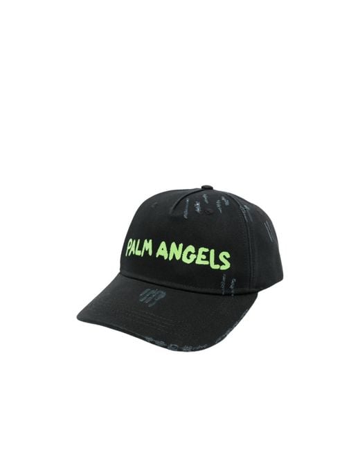 Palm Angels Black Logo-Printed Distressed Baseball Cap for men