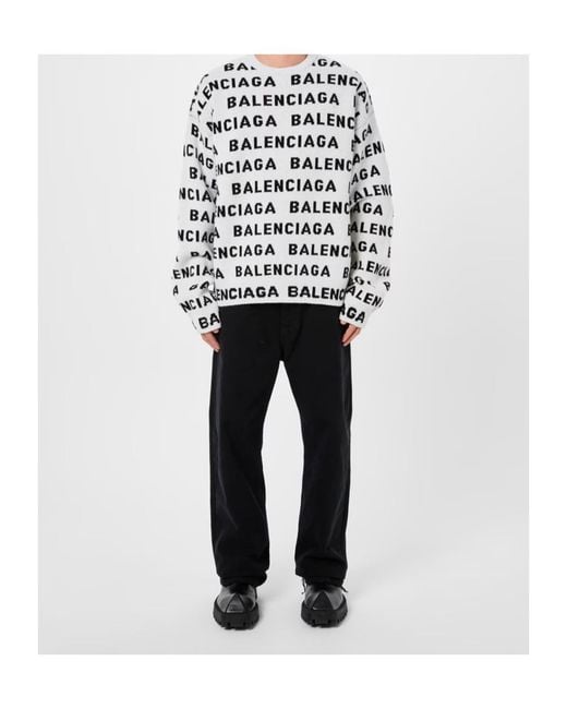 Balenciaga White Logo Long Sleeve Sweater for men
