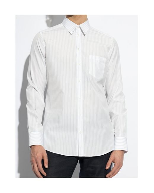 Dolce & Gabbana White Striped Pattern Shirt for men