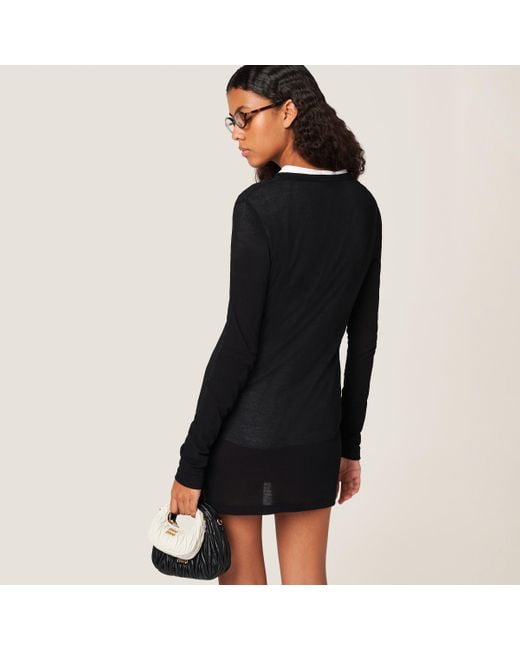 Miu Miu Black Ribbed Knit Jersey Dress