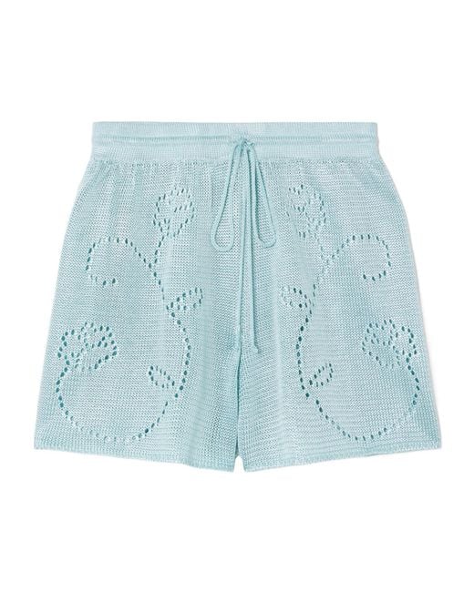 Calle Del Mar Blue Pointelle-Knit Shorts