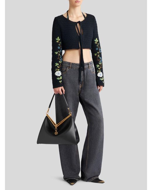 Etro Black Vela Medium Shoulder Bag
