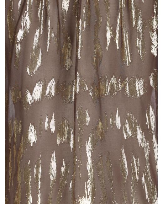 Valentino Brown Metallic Print Bow-Neck Top