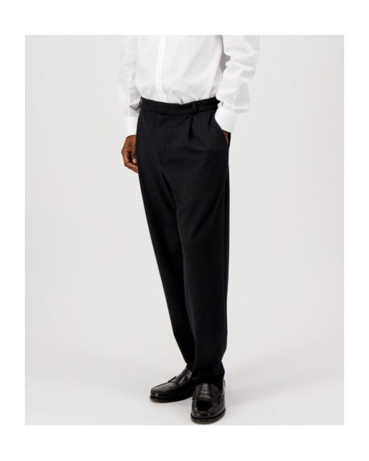 Harris Wharf London Black Pleated Trousers Superfine Merino for men