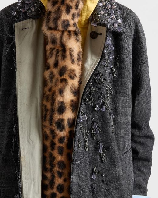 Prada Black Single-Breasted Mouliné Prince Of Wales Check And Embroidered Twill Coat