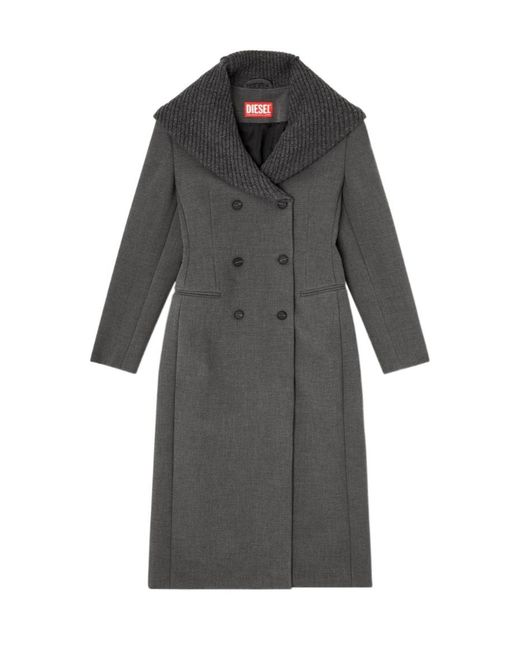 DIESEL Gray Golden Long Double-Breasted Coat