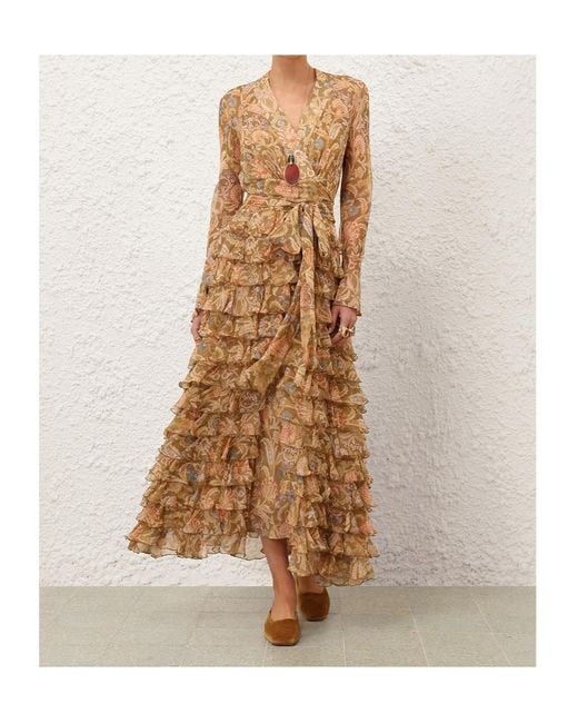 Zimmermann Natural Ruffled Wrap Dress