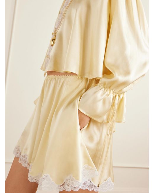 Chloé White Gathered Lace-Trimmed Silk-Satin Blouse