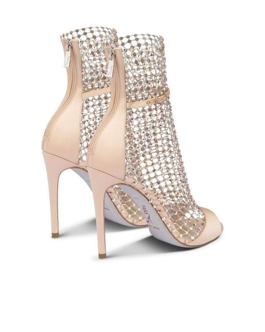Rene Caovilla White 105Mm Crystal-Embellished Mesh Sandals