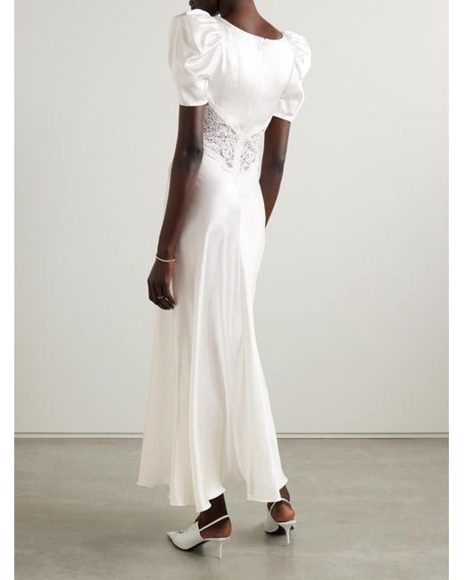 Rodarte White Lace-Trimmed Silk-Satin Gown