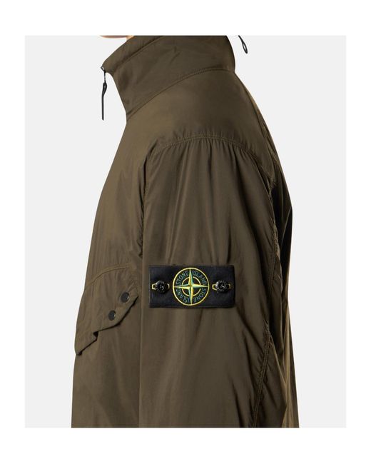 Stone Island Green Padded Stand Collar Jacket With Anti-Drop for men