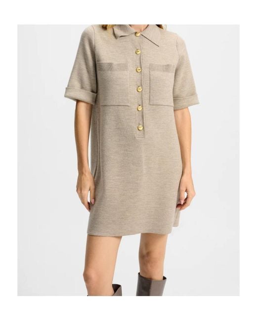 Veronica Beard Natural Short-Sleeve Patch-Pocket Dress