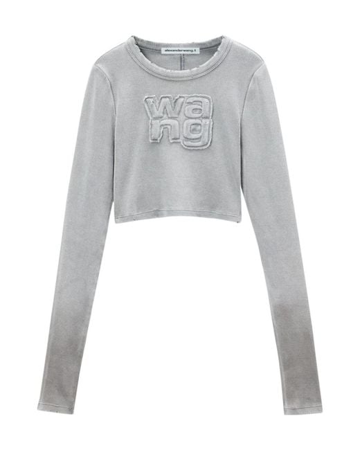 T By Alexander Wang Gray Cropped Long-Sleeve Top