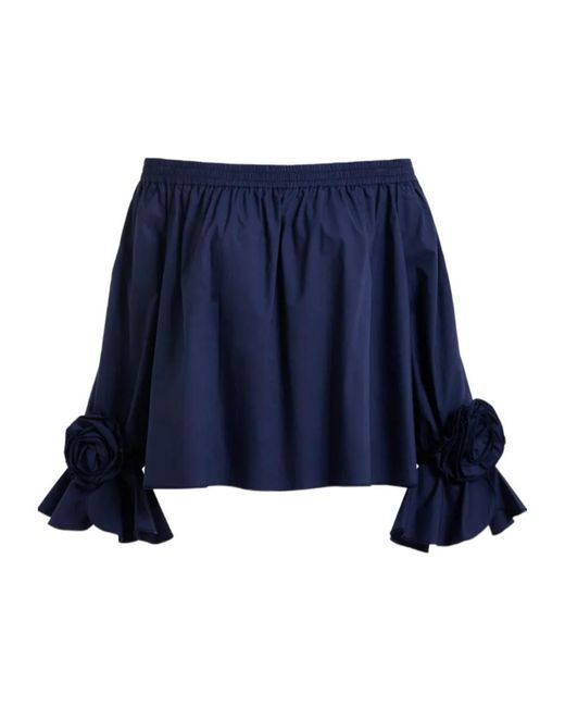 Essentiel Antwerp Blue Strapless Cotton Top With Rosette Details