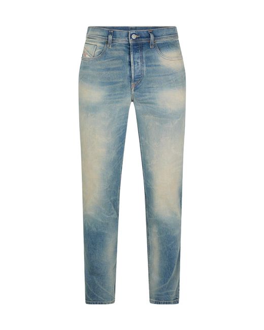 DIESEL Blue Solid Color Tapered Jeans for men