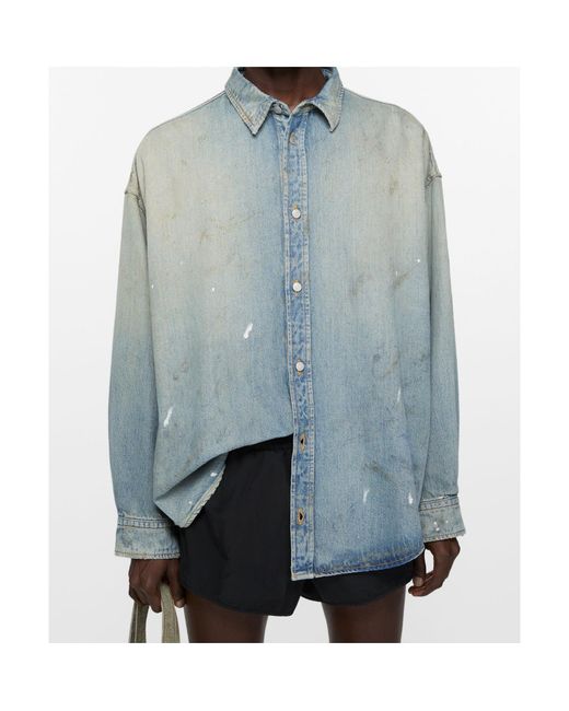 Acne Blue Distressed Denim Shirt for men
