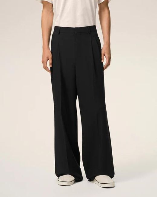 AMI Black Low Waist Wide Trousers for men