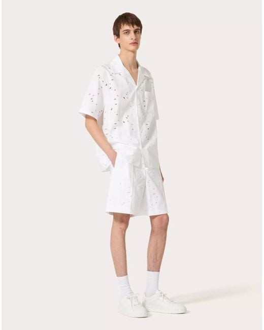 Valentino White Wide-Leg Bermuda Shorts for men