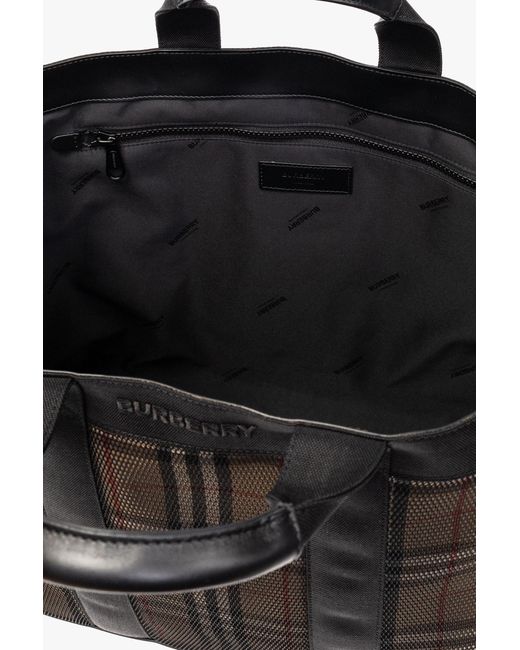 Burberry Black Checked Mesh Tote Bag for men
