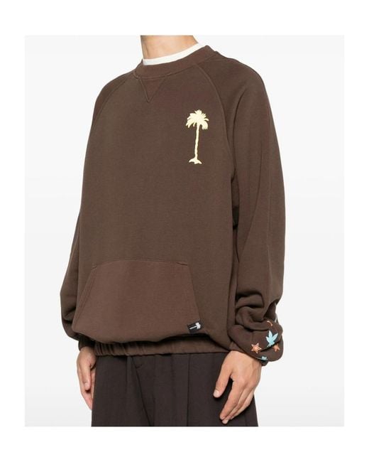 Palm Angels Brown Graphic-Print Pouch-Pocket Sweater for men
